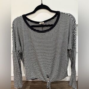 Caution To The Wind Black and White Striped Long Sleeve Top